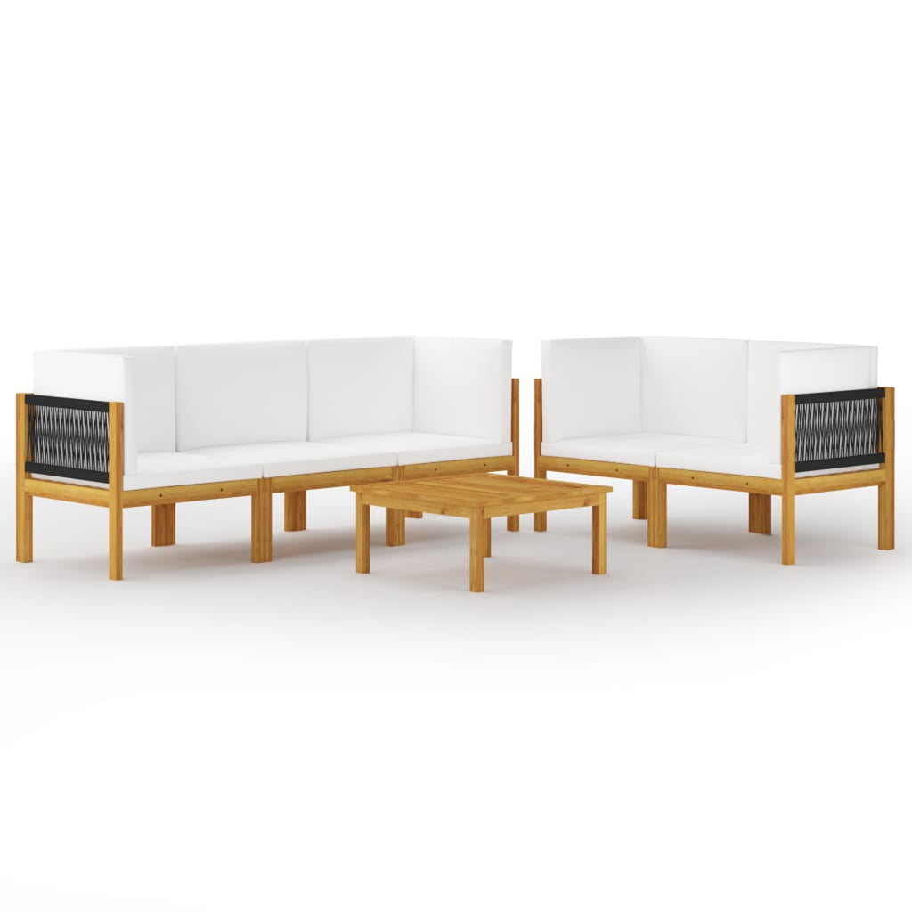 6 Piece Acacia Wood Patio Lounge Set with Cream White Cushion K4926