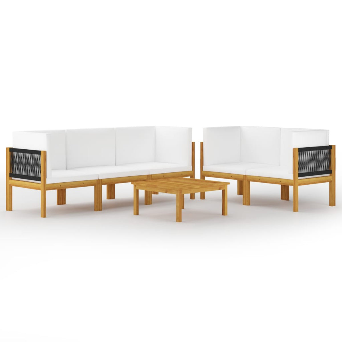 6 Piece Acacia Wood Patio Lounge Set with Cream White Cushion K4926