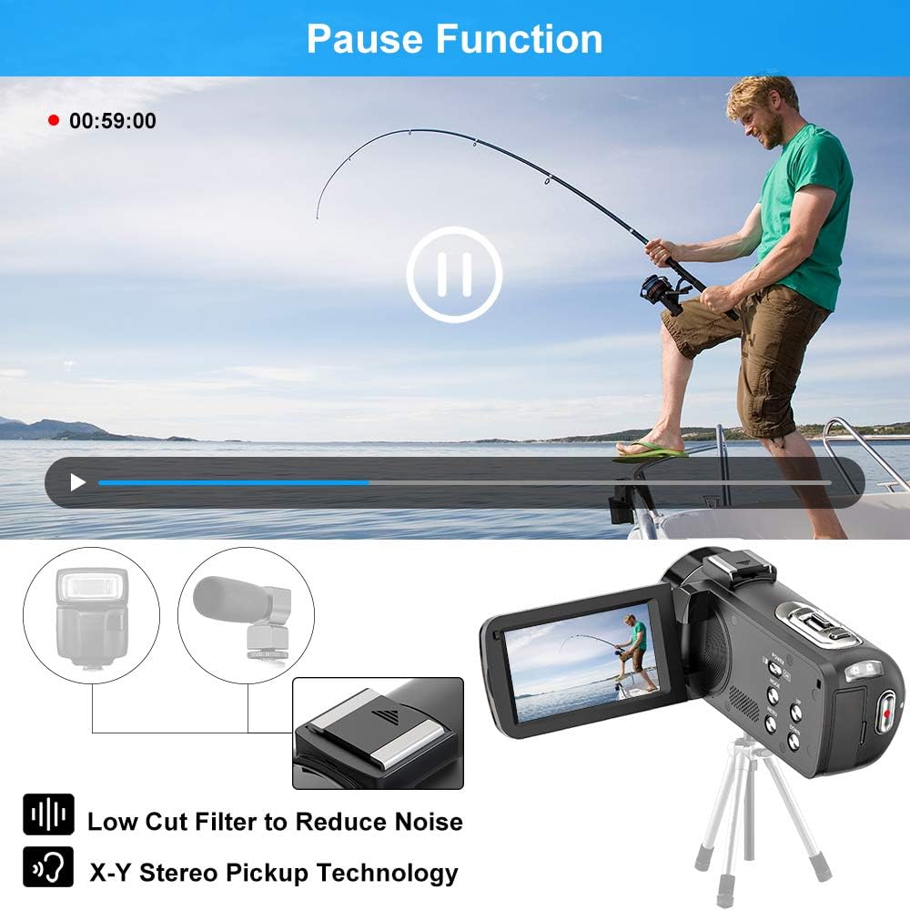 FHD 1080P 30FPS 36MP Camcorder with IR Night Vision and 2 Batteries Q867
