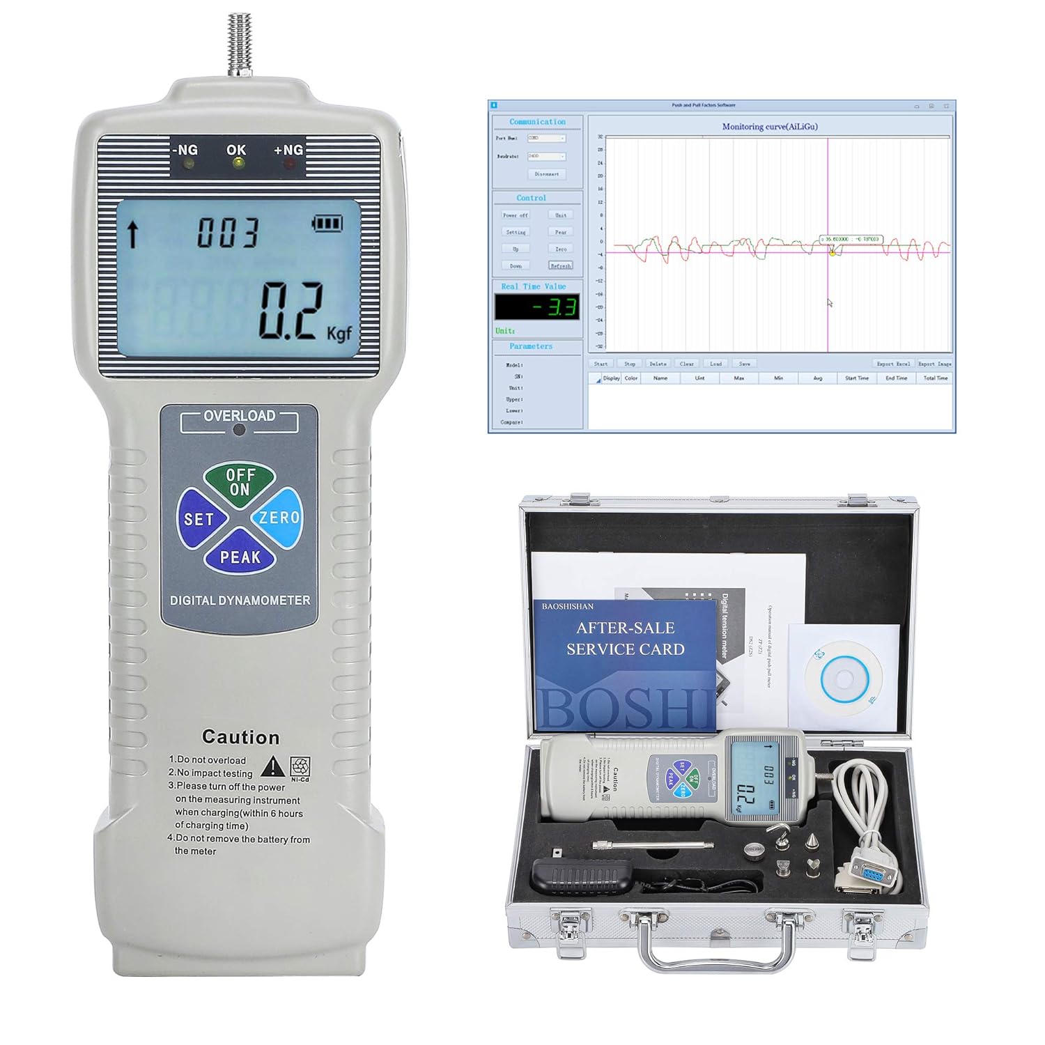 Digital Force Gauge Push Pull Gauge with Carrying Case, LCD Backlit Display, Metal Enclosures A3359