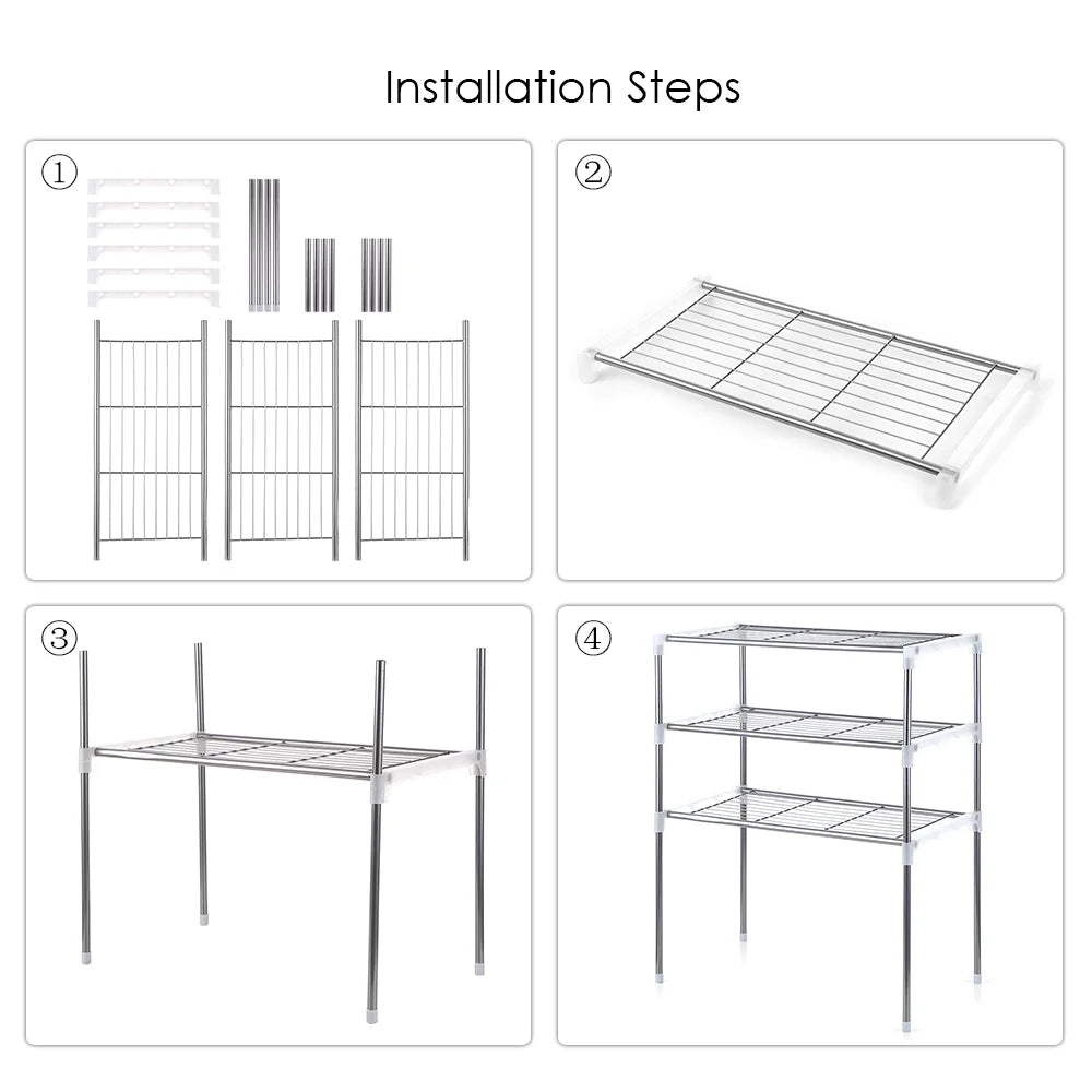 3-Tier Kitchen Storage Shelf Rack Microwave Oven Shelving Unit J6725