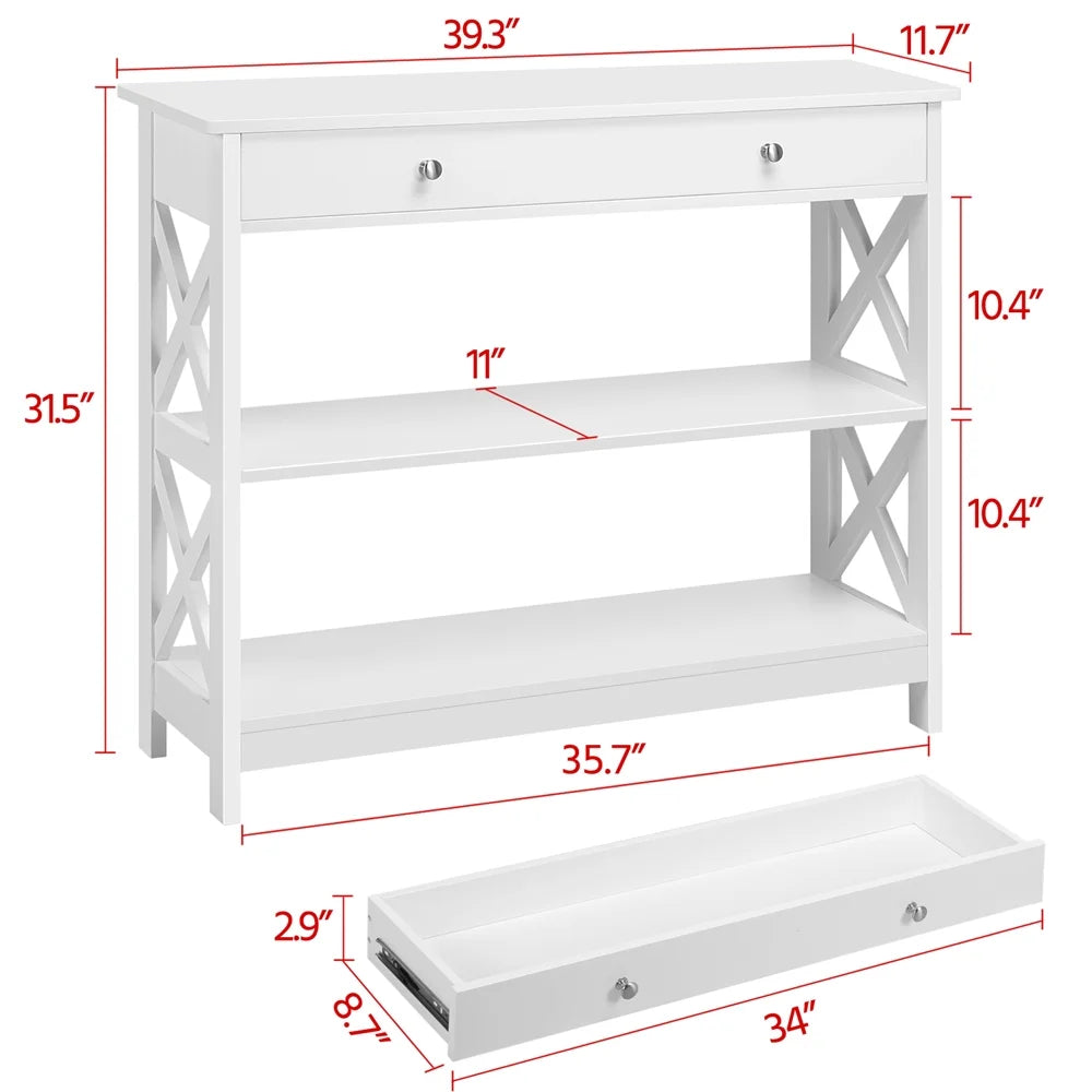 White Console Table with 1 Drawer and 2 Open Shelves R34244
