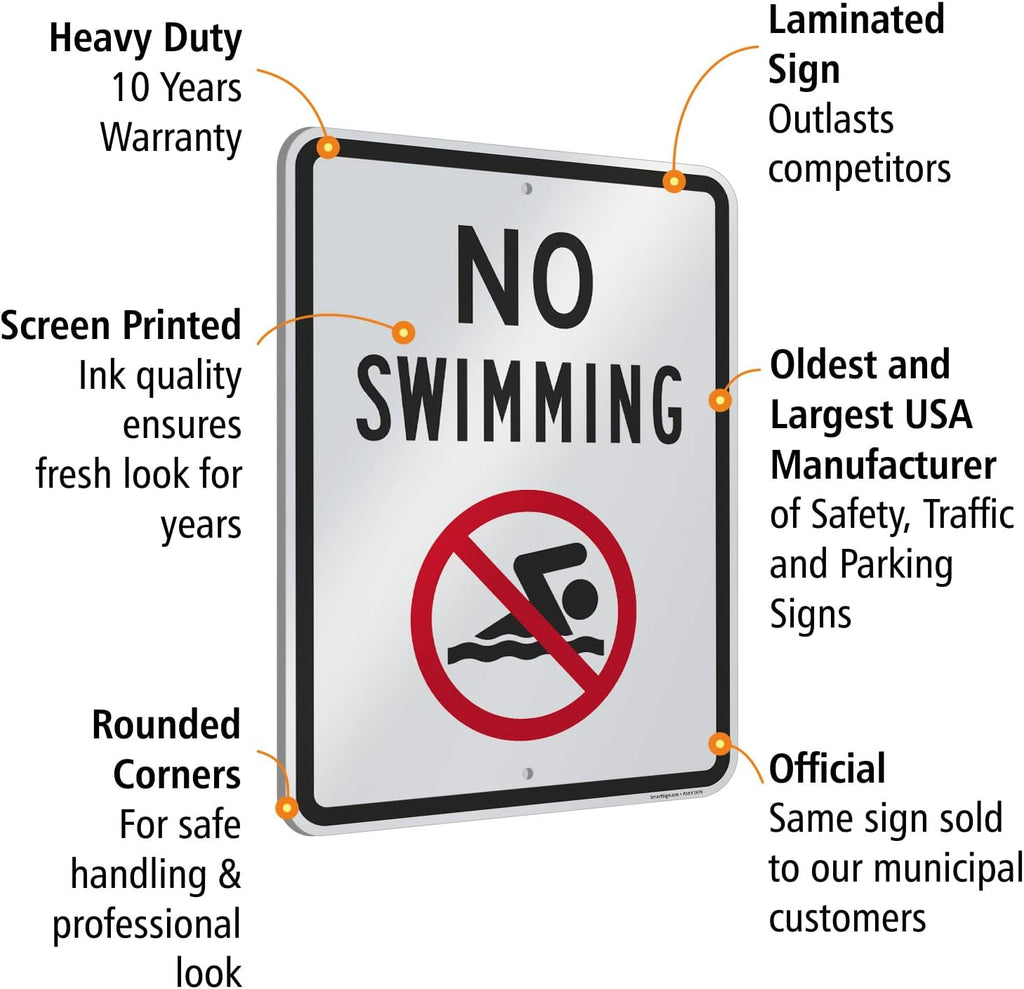 No Swimming Sign 18" x 24" Aluminum Pack of 2 J9321