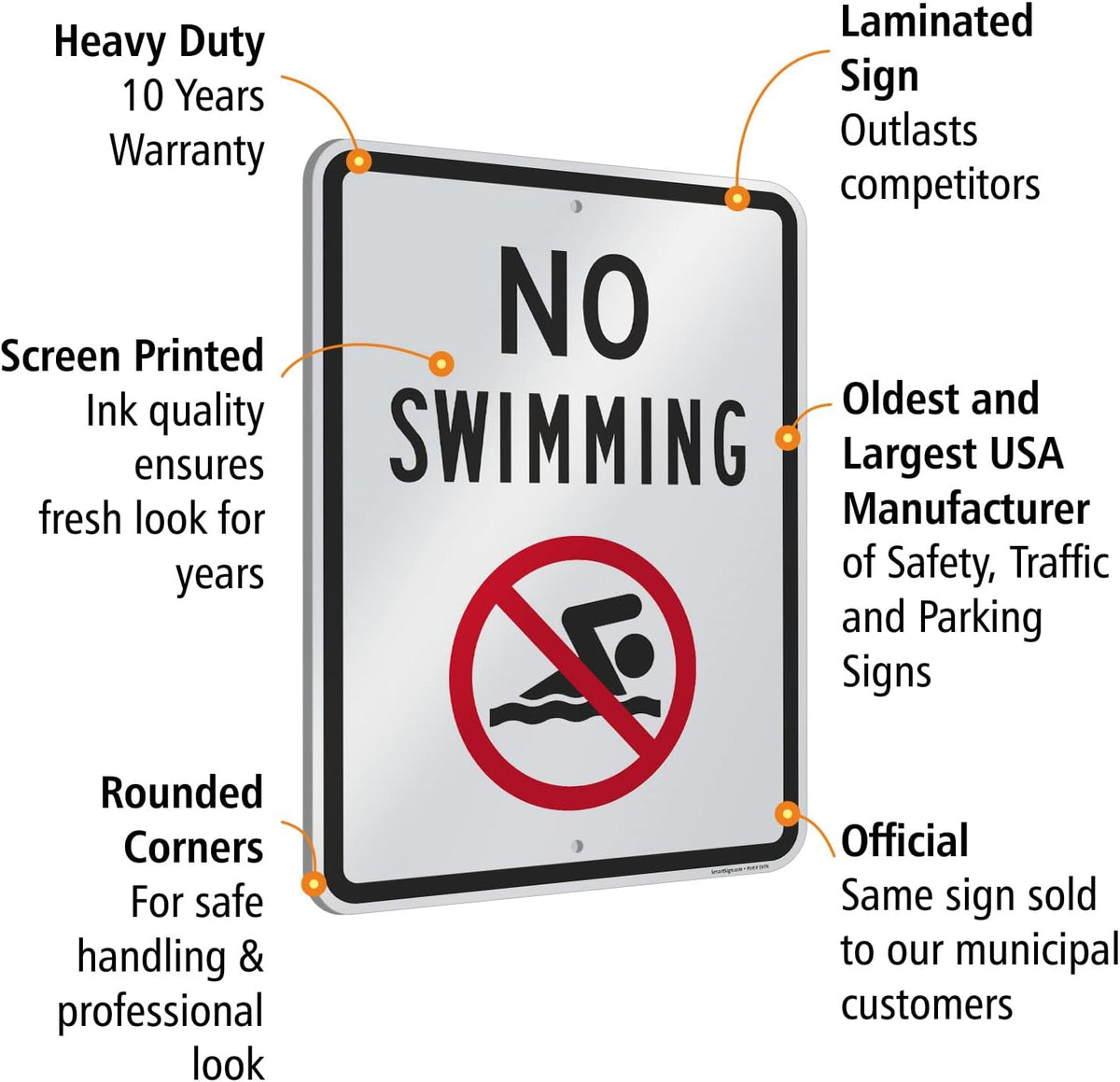 No Swimming Sign 18" x 24" Aluminum Pack of 2 J9321