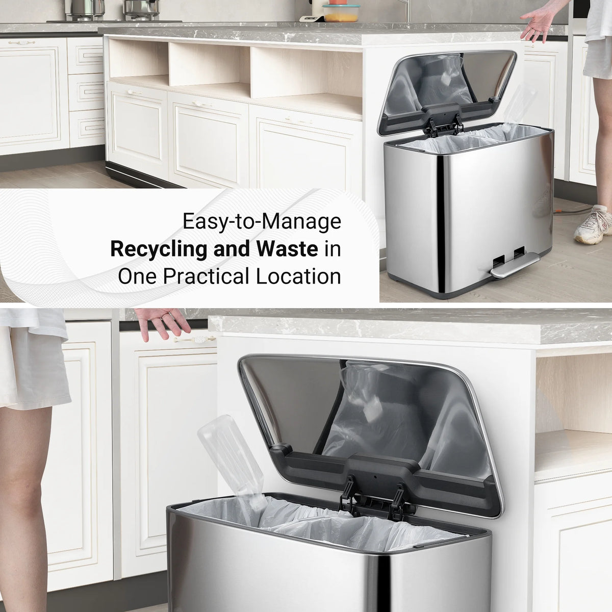 9.5 Gallon Dual Compartment Step-On Kitchen Trash Can U5544
