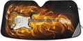 Electric Guitar Fire and Flames Car Windshield Sun Shade, Foldable Visor Protector, 55×27.6in T762