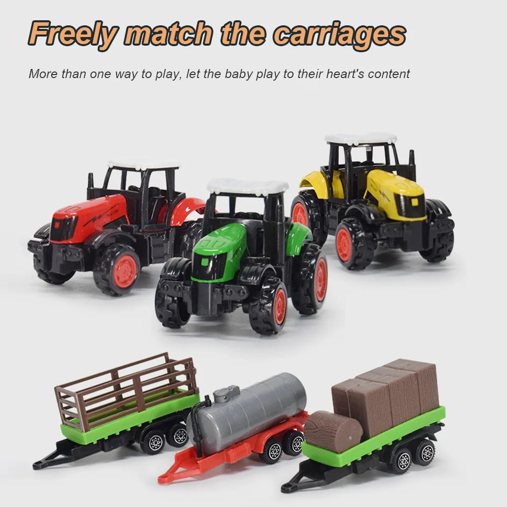 3 Pieces Die-Cast Metal Toy Farm Tractors Truck and Trailers Set S891888