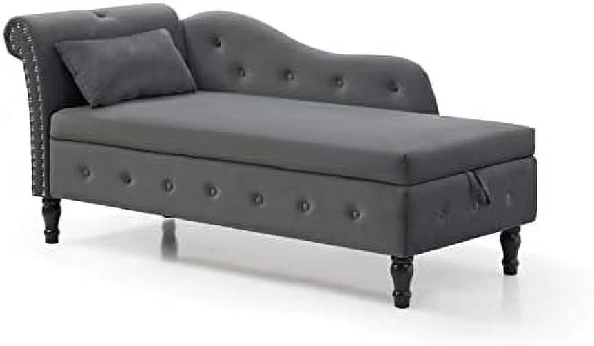 Orange Upholstered Chaise Lounge Chair with Pillow Solid Wood G7993