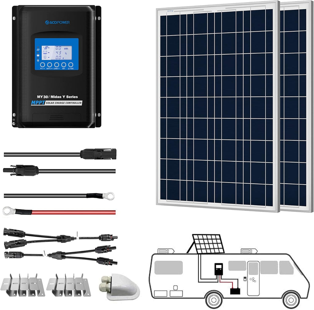 300W 12/24V Polycrystalline Off-Grid Solar Panel Kit with 3PCs 100W Rigid Solar Panels J1311