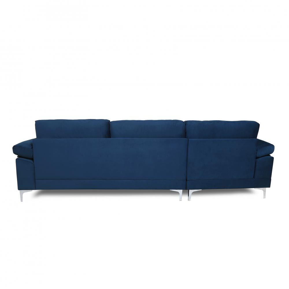 Blue Velvet L-Shaped Sectional Sofa with Metal Legs N29758