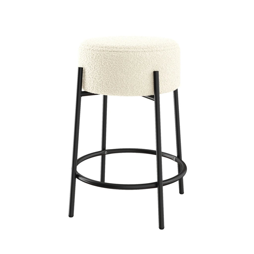 Backless Bar Stool with Round Padded Boucle Seat and Metal Base E8461