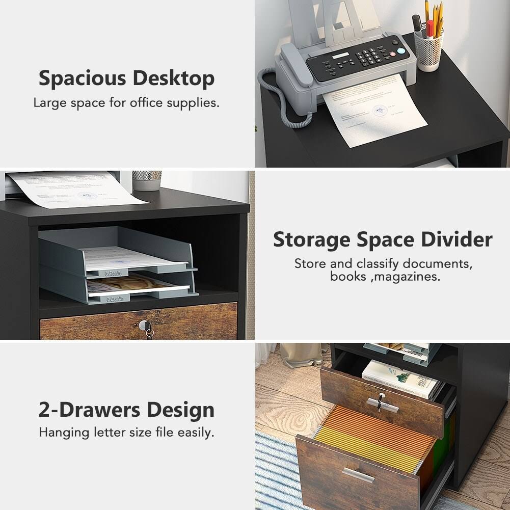 Black 2 Drawer Mobile File Cabinet with Lock B419