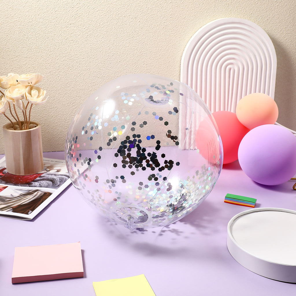 2 Pcs Glitter Confetti Inflatable Beach Balls with Air Pump V573539