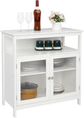 White Kitchen Storage Sideboard Cabinet with Open Shelf and 2 Glass Door Cabinet S731613