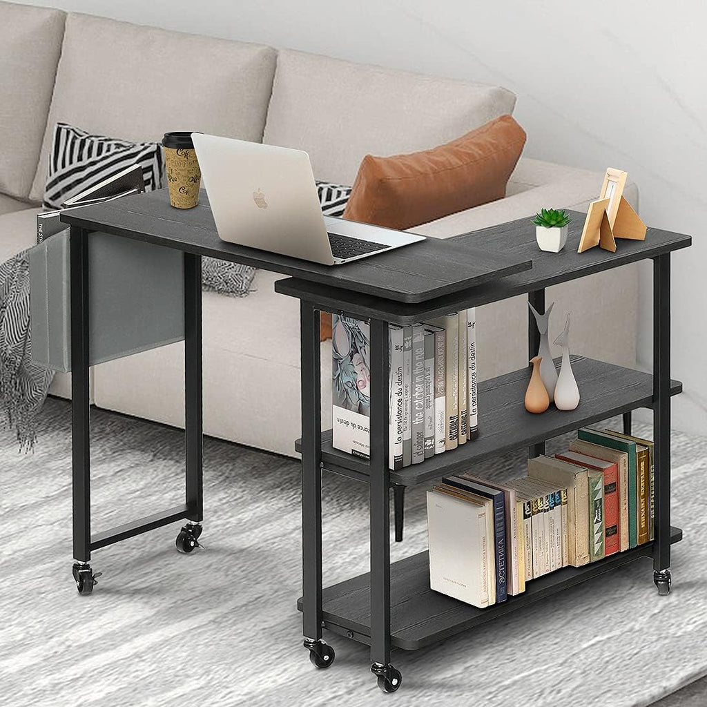 Sofa Side Table with Storage Bag, 6 Casters Walnut U566