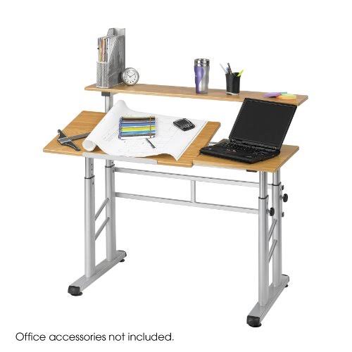 Medium Oak Height-Adjustable Drafting Table W54739