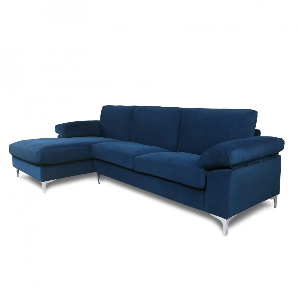 Blue Velvet L-Shaped Sectional Sofa with Metal Legs N29758