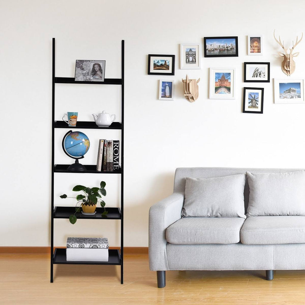 5-Tier Leaning Wall Display Bookcase Black V5644