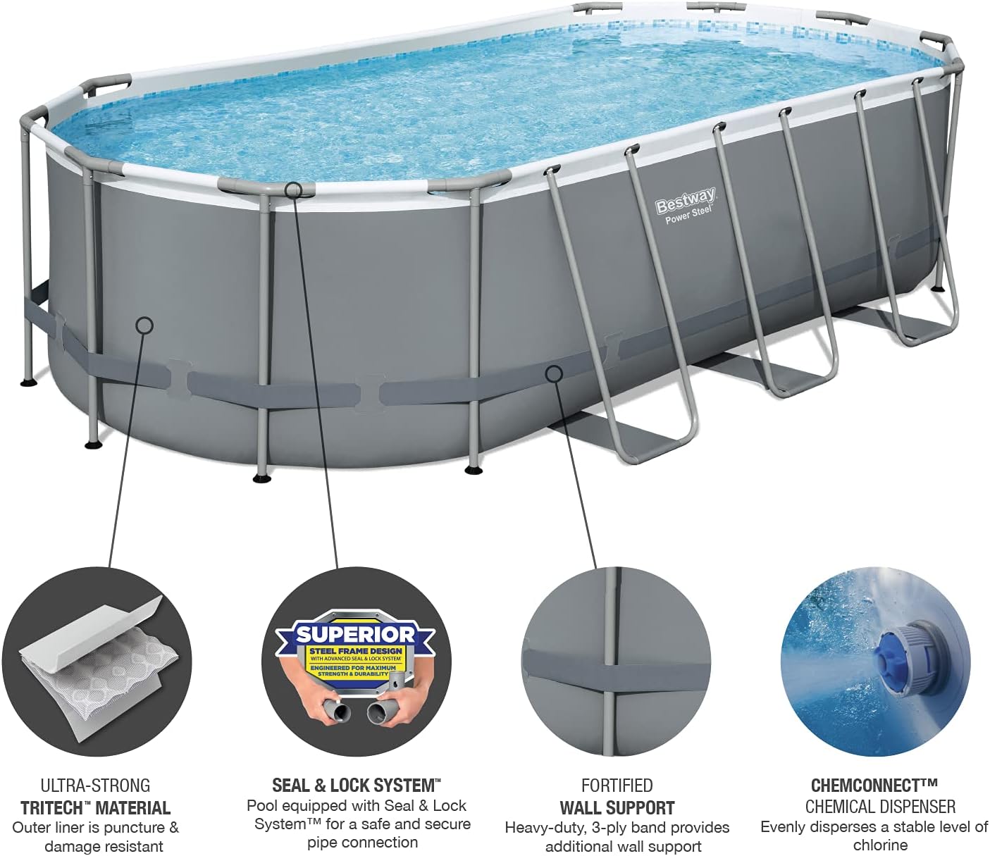 18' x 9' x 48 Outdoor Oval Frame Above Ground Swimming Pool Set with 1500 GPH Cartridge Filter Pump, Cover, & Ladder G2603