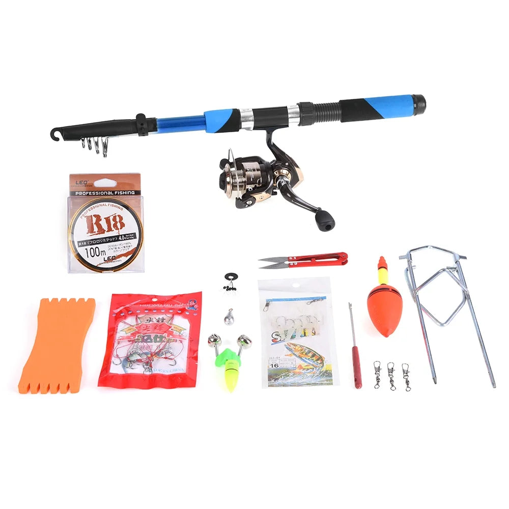 Telescopic Fiberglass Sea Fishing Rod Combo with Spinning Reel and Tackle Set H7449