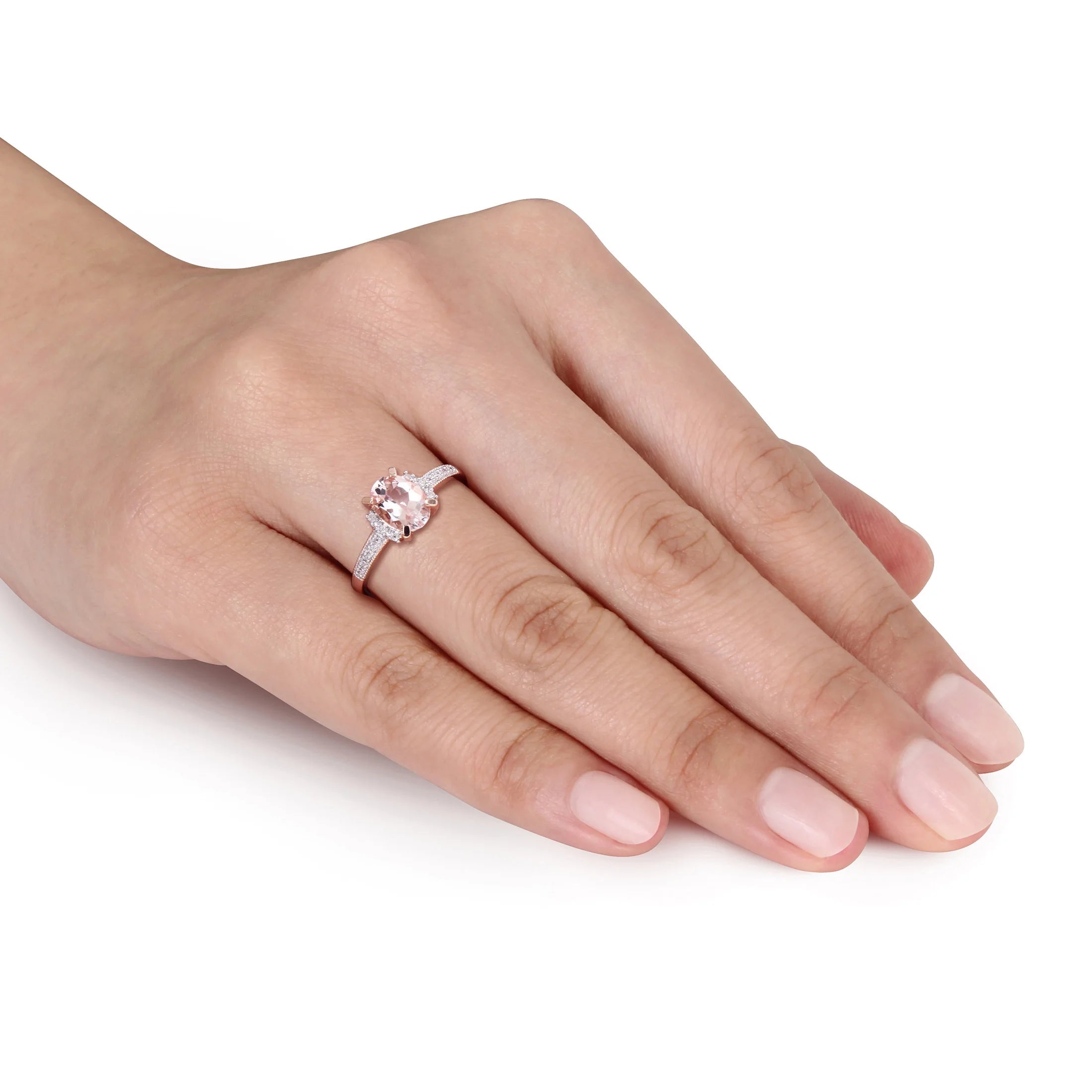 Oval-Cut Morganite and Round-Cut Diamond Accent Halo Ring I6672