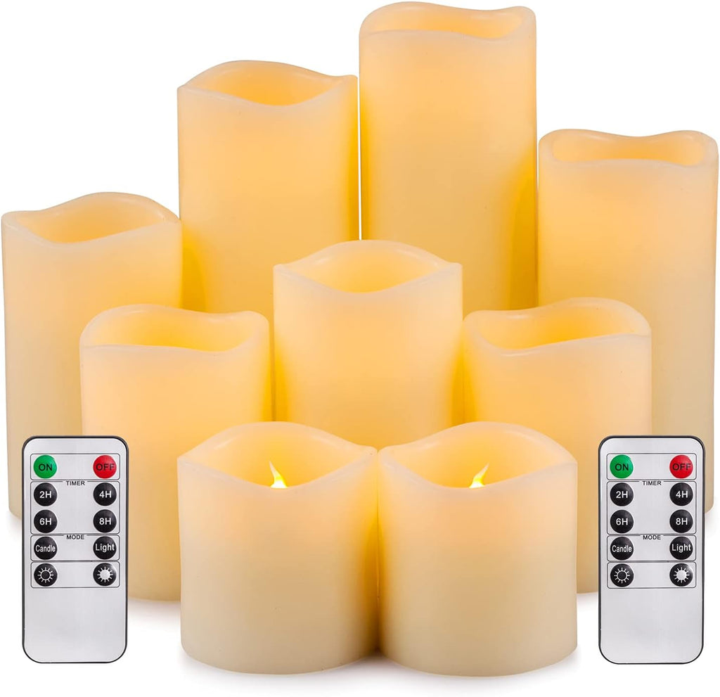 Flameless LED Pillar Candle Set of 9 with Remote Control Timer M767299