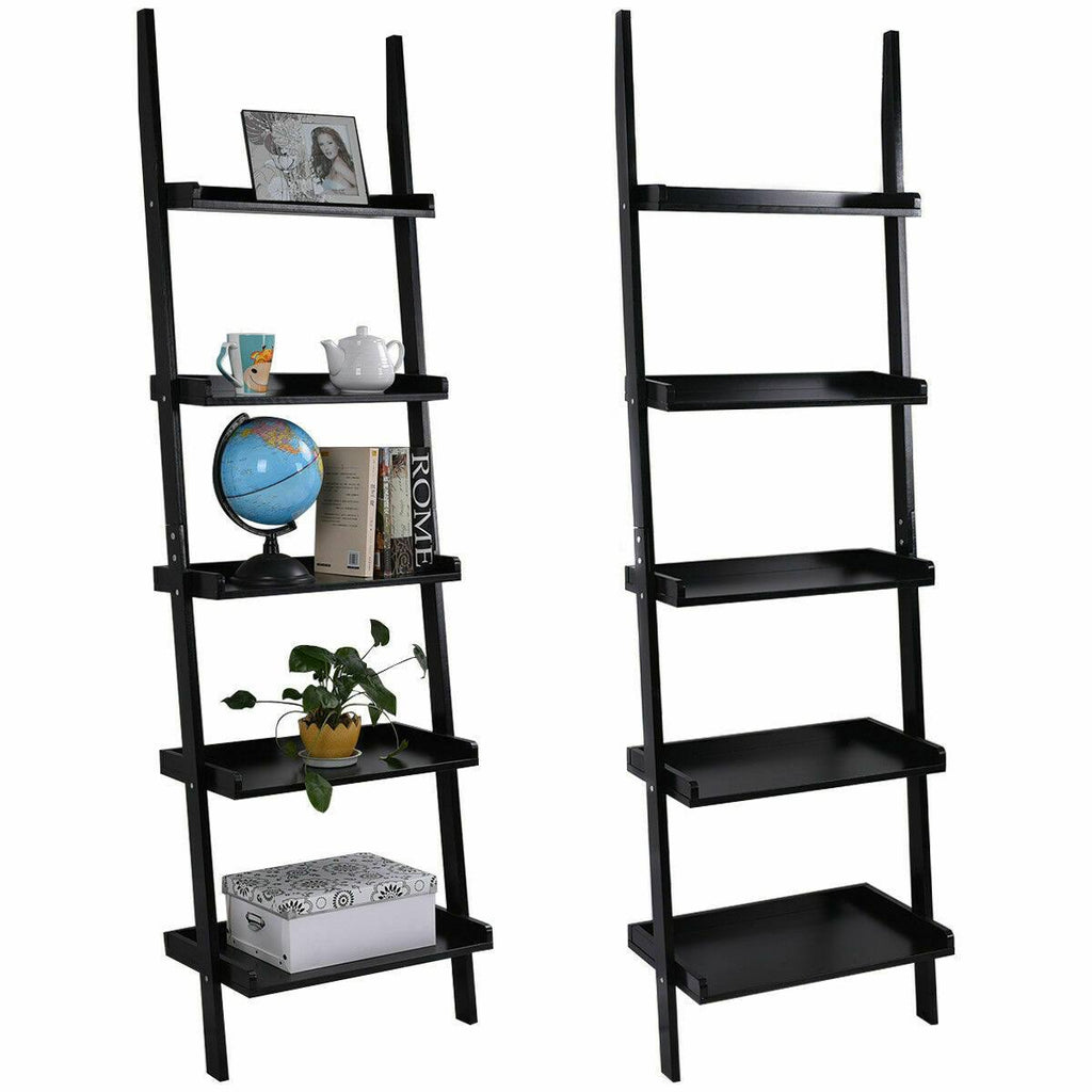 5-Tier Leaning Wall Display Bookcase Black V5644