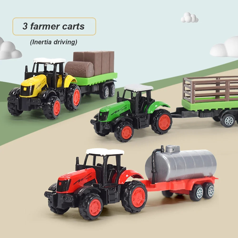 3 Pieces Die-Cast Metal Toy Farm Tractors Truck and Trailers Set S891888