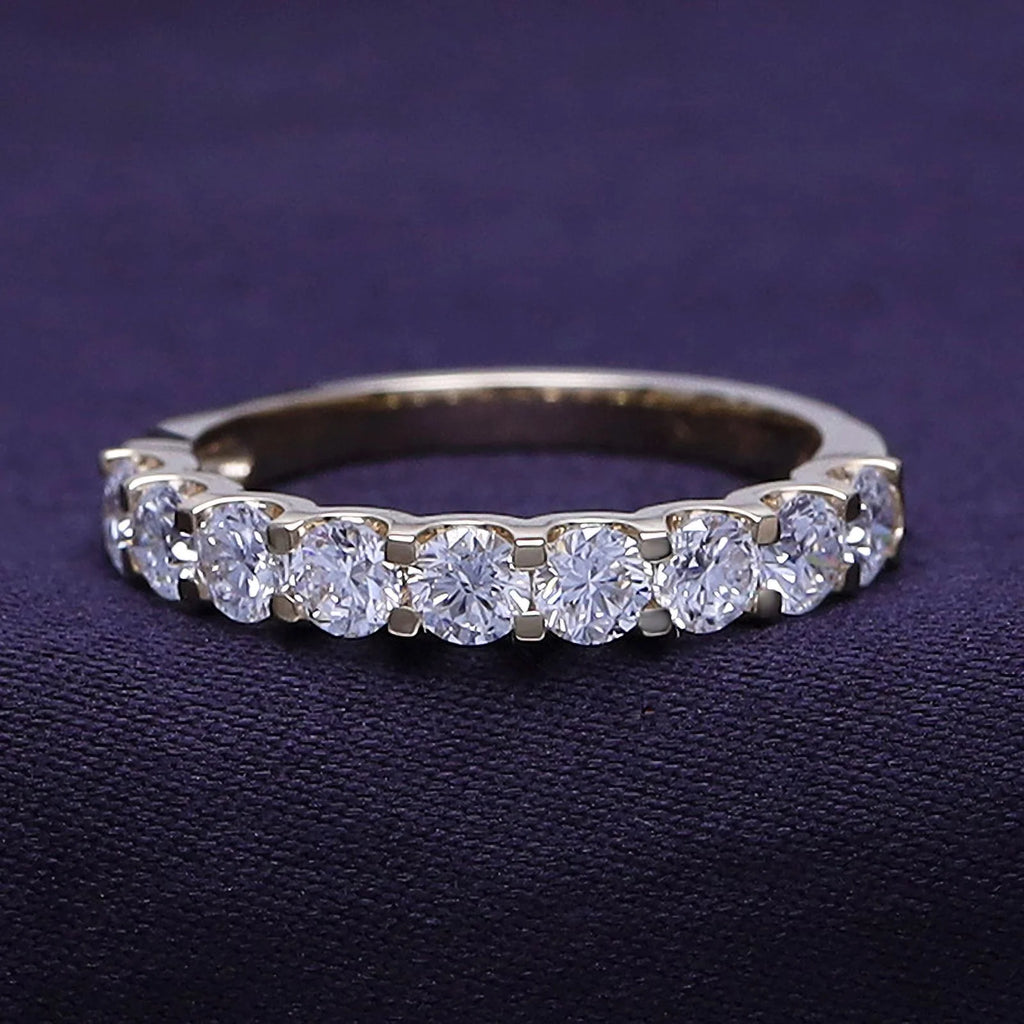 0.86 Carat Round Cut Lab Created Moissanite Half Eternity Wedding Band Ring In 14K Yellow Gold Over Sterling Silver Size 7 R61929