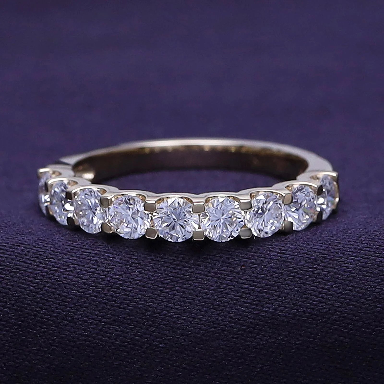 0.86 Carat Round Cut Lab Created Moissanite Half Eternity Wedding Band Ring In 14K Yellow Gold Over Sterling Silver Size 7 R61929