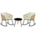 White 3 Piece Patio Rocking Chair Set with Cushions and Glass Top M835710