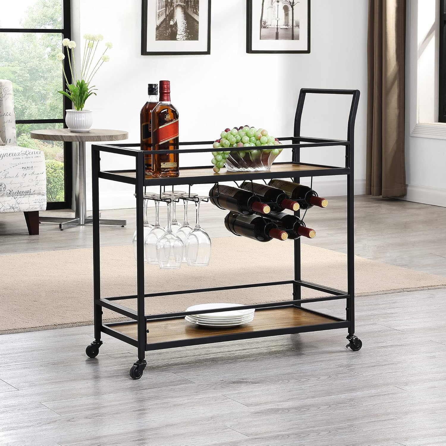 Black Bar Cart with Glass N660906