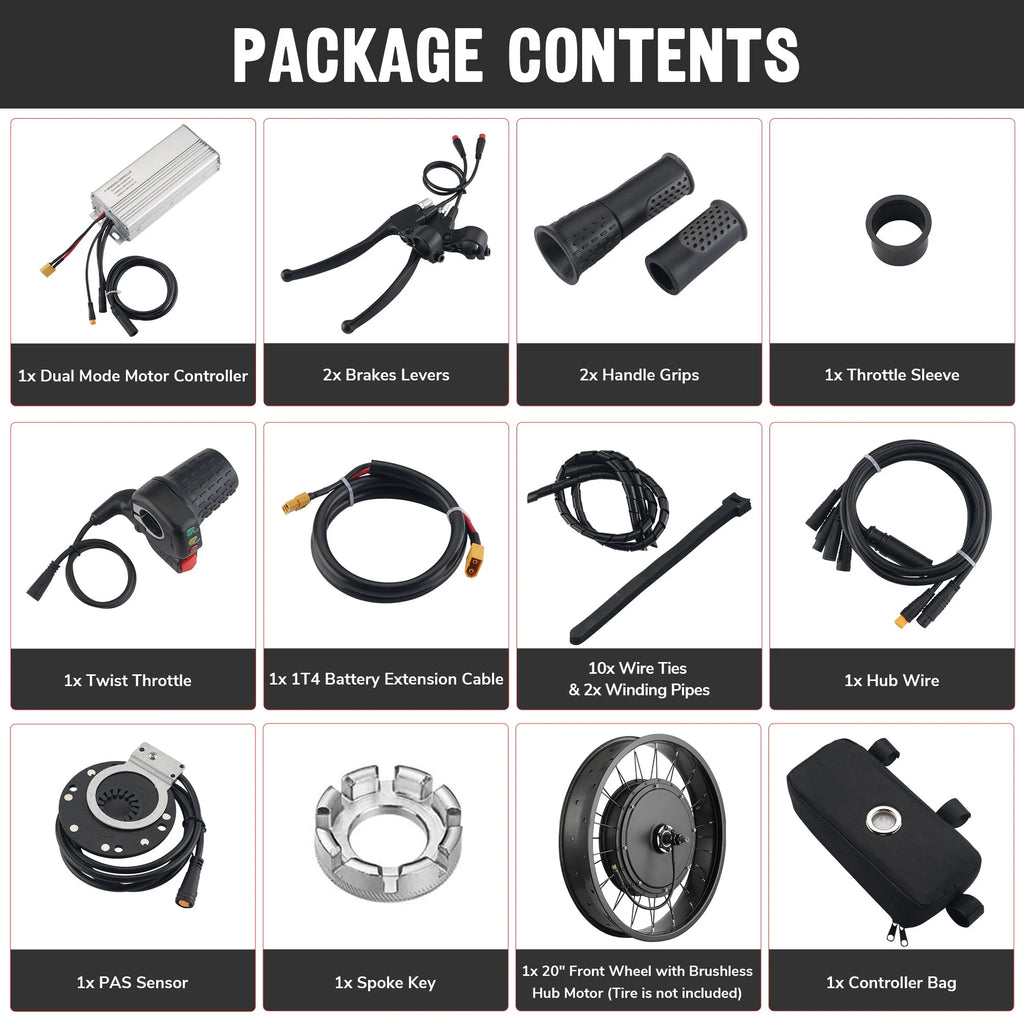 48V 1000W 20" Front Wheel E-Bike Conversion Kit R642