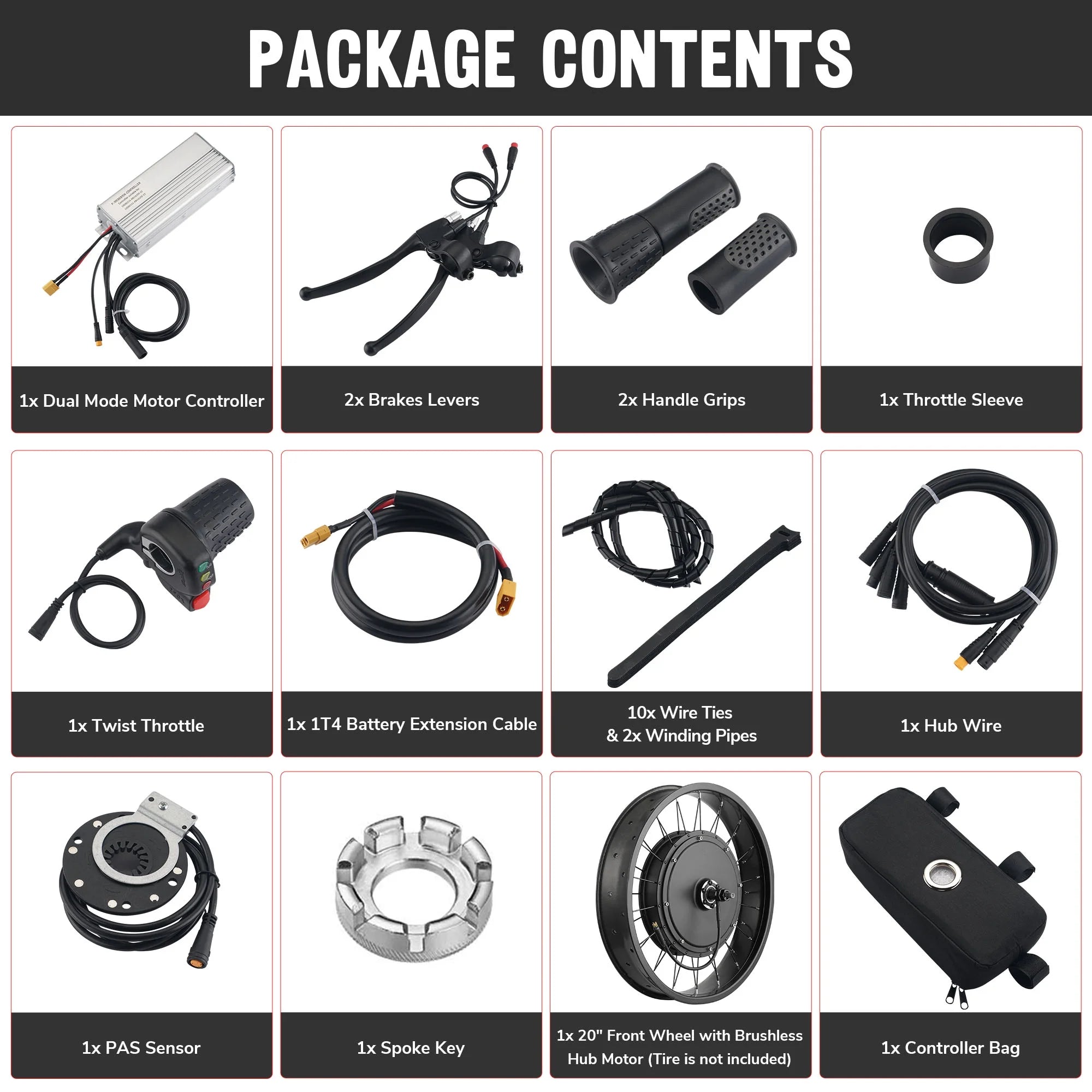 48V 1000W 20" Front Wheel E-Bike Conversion Kit R642