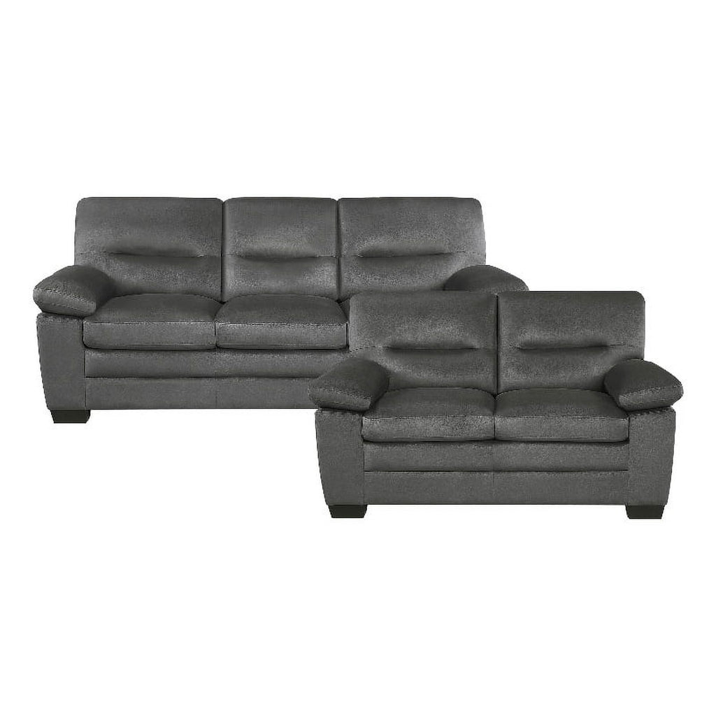 Dark Gray Textured Fabric 2-Piece Upholstered Sofa Set I624083