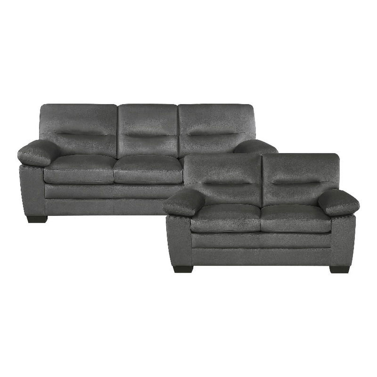 Dark Gray Textured Fabric 2-Piece Upholstered Sofa Set I624083