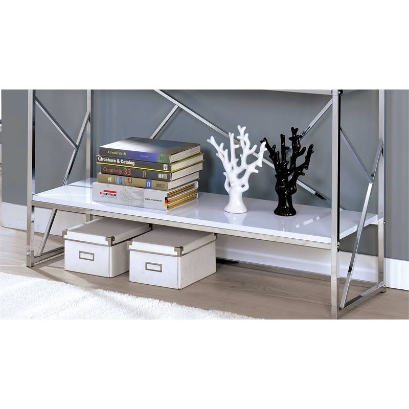 Chrome and White 4 Shelf Wood Bookcase G83146