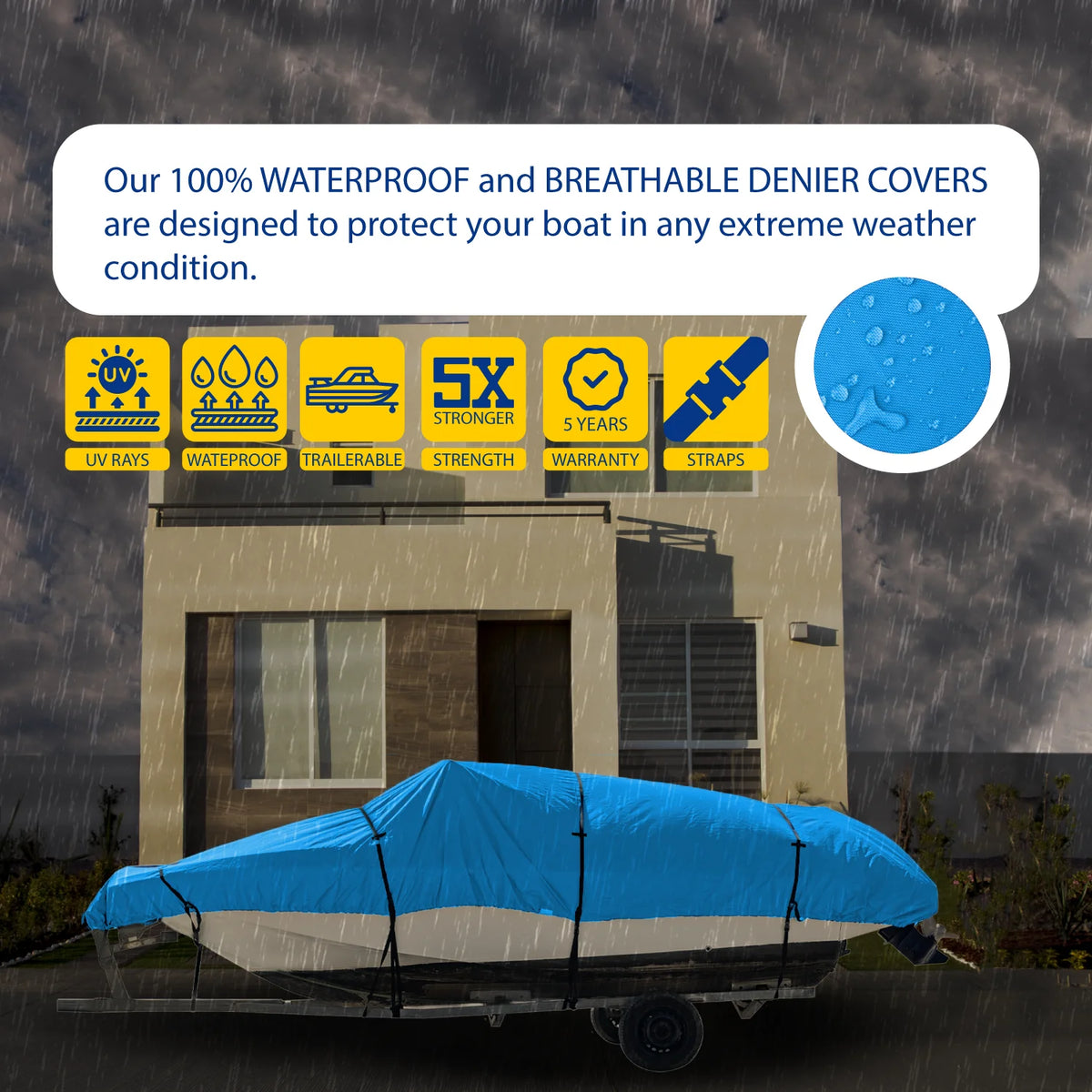 Waterproof Heavy Duty Trailerable Boat Cover with Storage Bag M3385