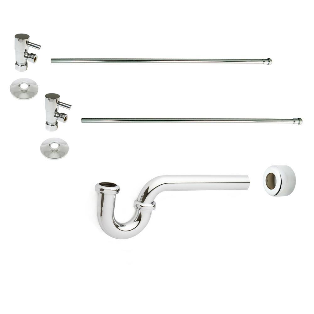 Polished Nickel Brass P-Trap Lavatory Kit with Valves & Risers H505788