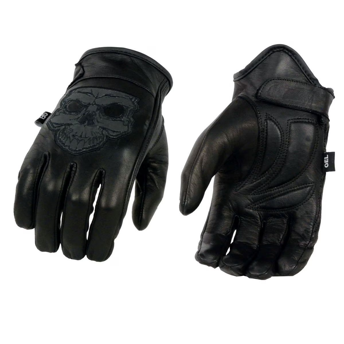 Black Leather Motorcycle Hand Gloves with Gel Padded Palm 2X-Large S284
