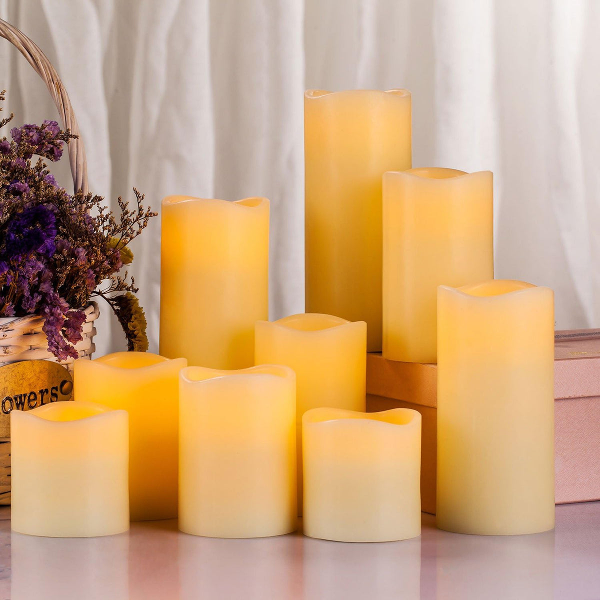 Flameless LED Pillar Candle Set of 9 with Remote Control Timer M767299