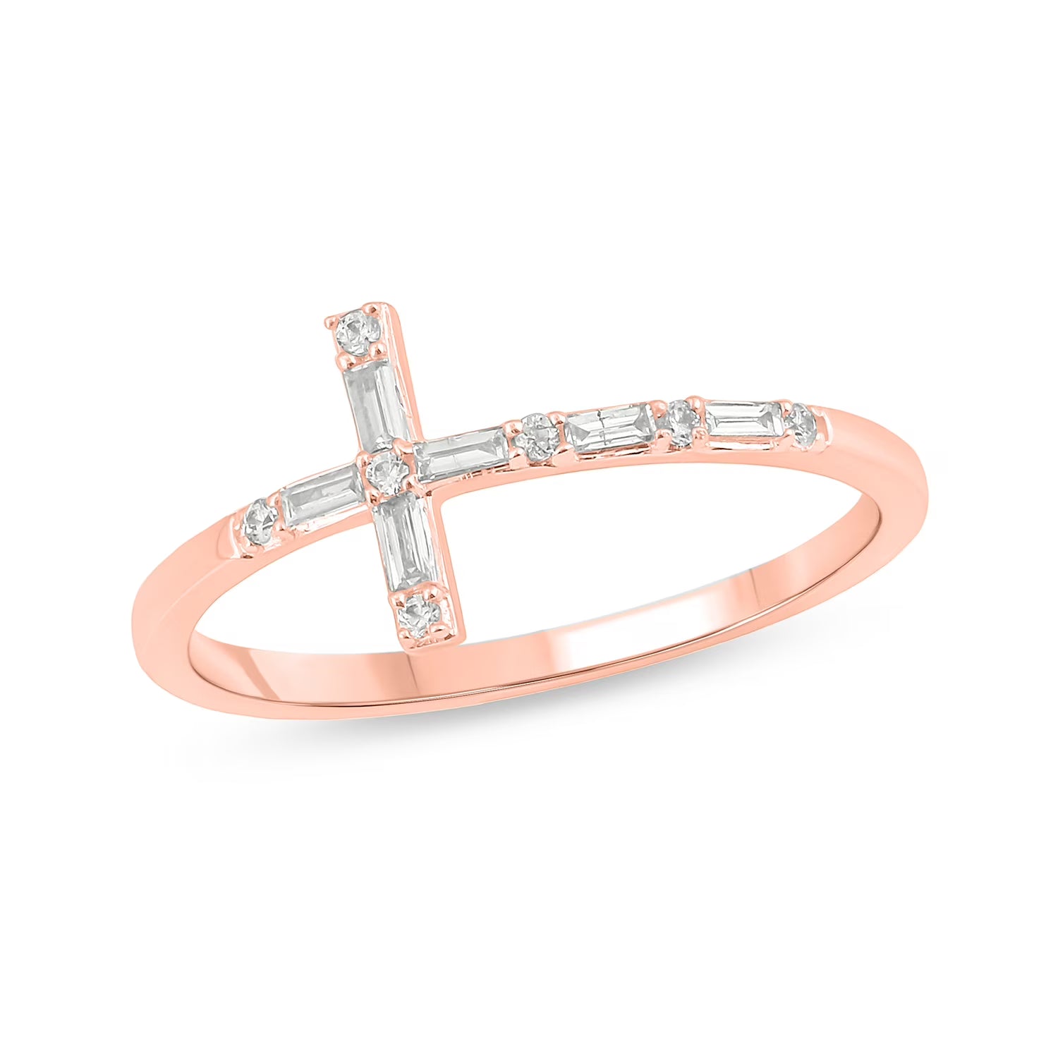 14KT Pink Gold Diamond Cross Ring Band E189432