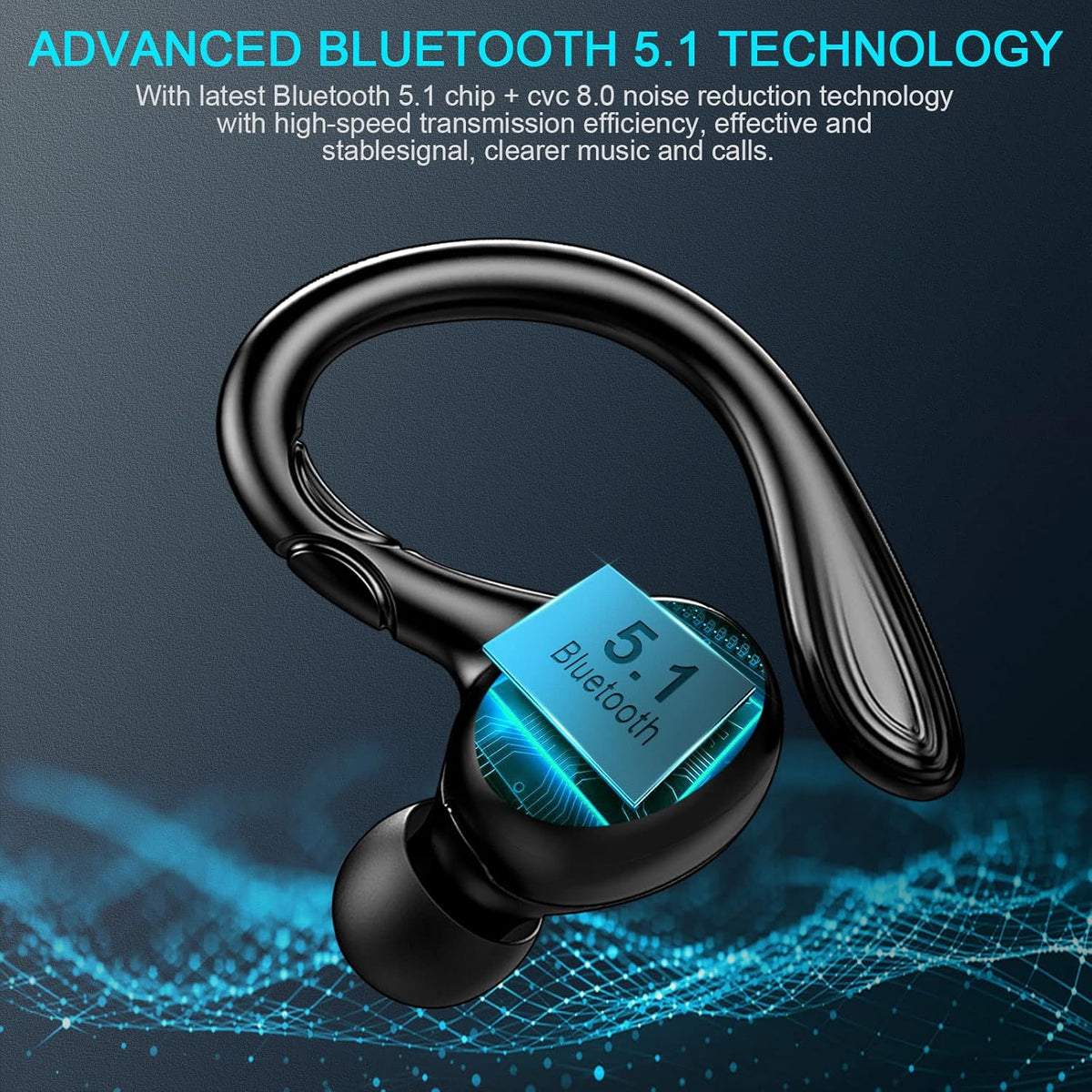 Wireless Earbud with Detachable Earhooks, IP7 Waterproof, 40H Playtime M33736