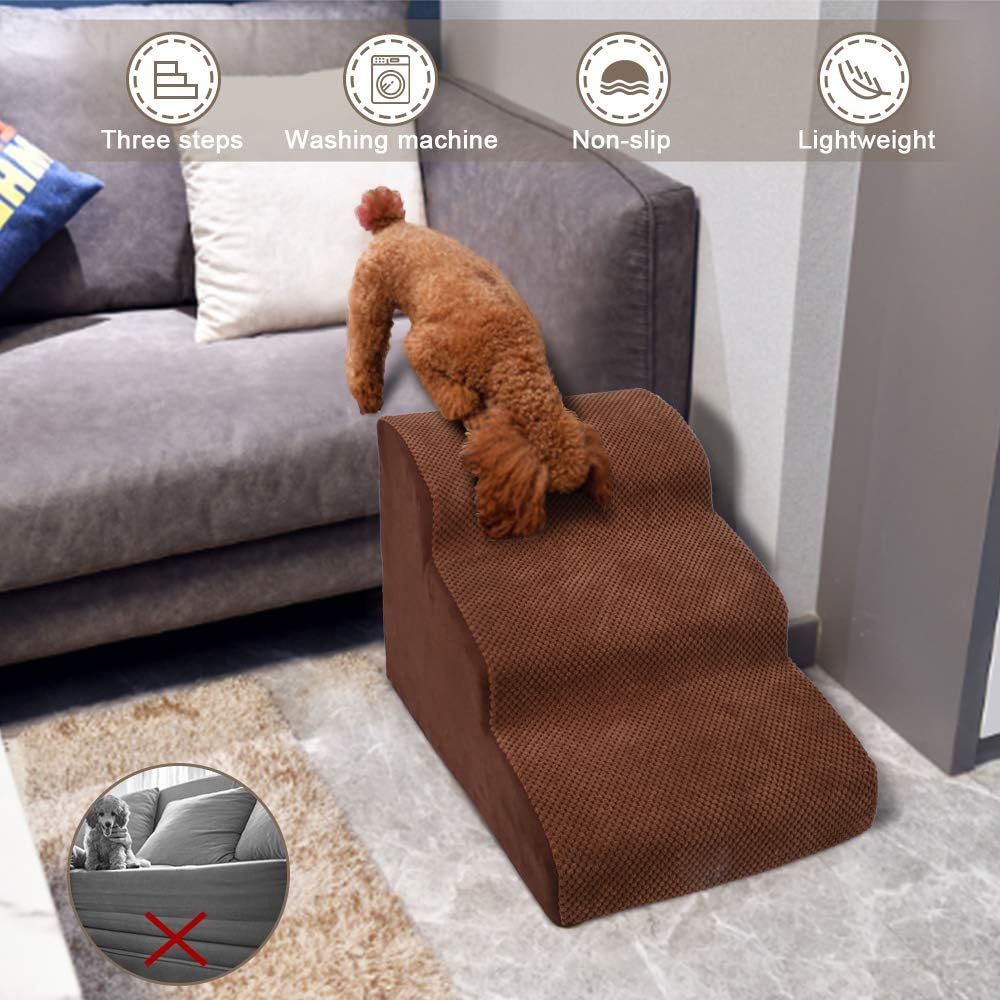 Brown 3 Tiers Foam Dog Steps with Rope Toy U72596