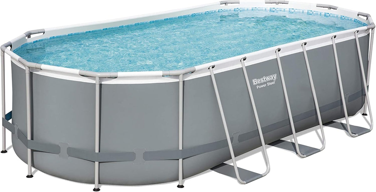 18' x 9' x 48 Outdoor Oval Frame Above Ground Swimming Pool Set with 1500 GPH Cartridge Filter Pump, Cover, & Ladder G2603