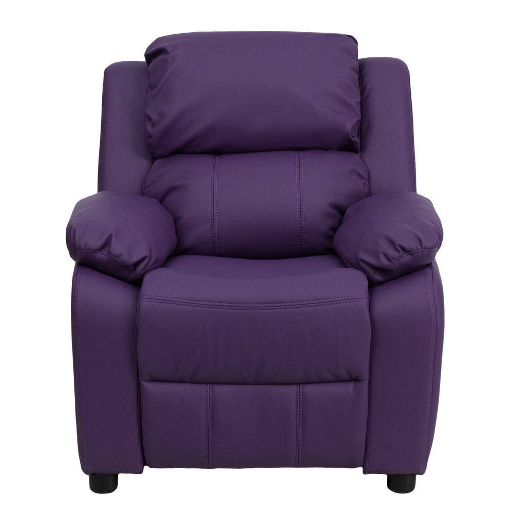 Orange Vinyl Kids Recliner with Storage Arms W4231