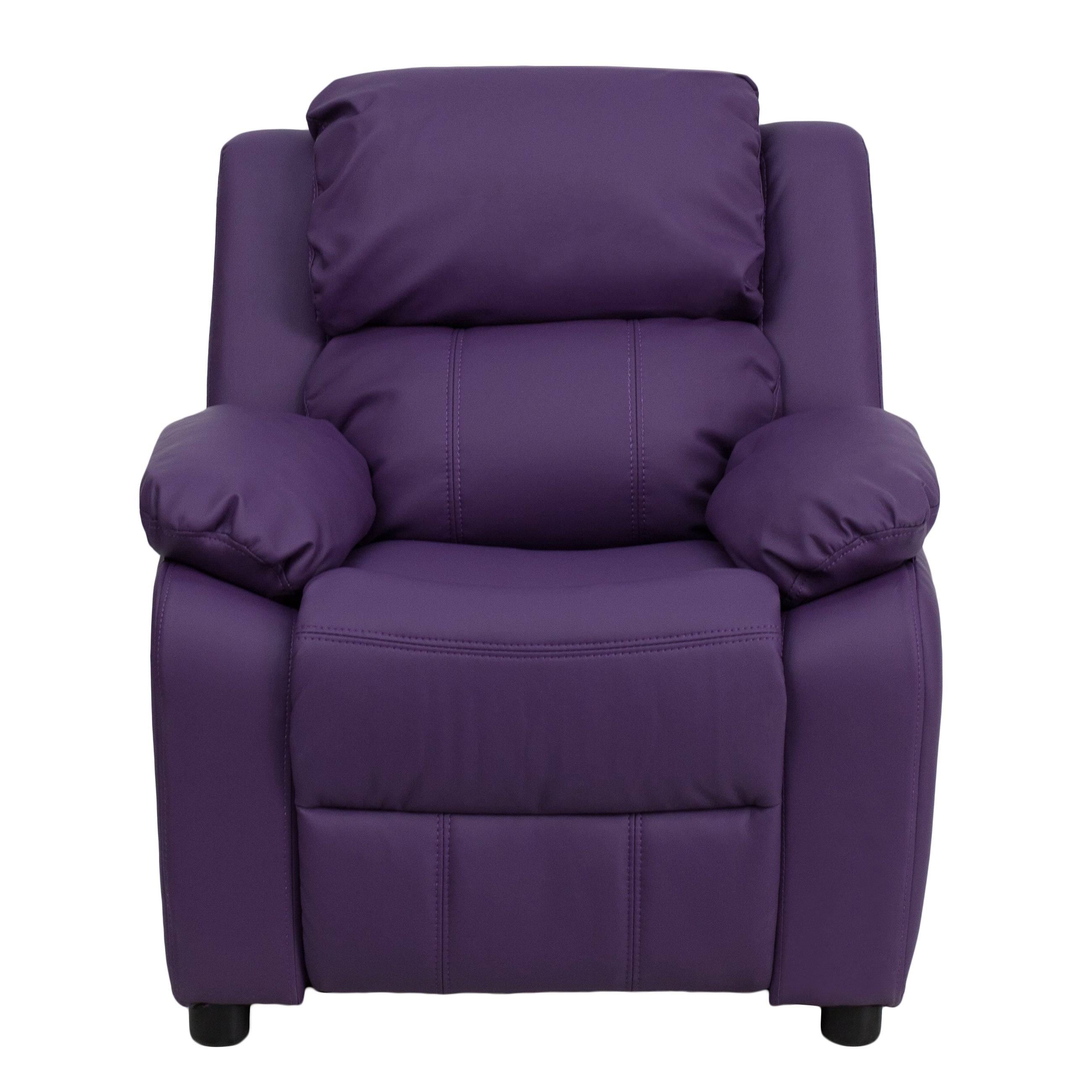 Orange Vinyl Kids Recliner with Storage Arms W4231