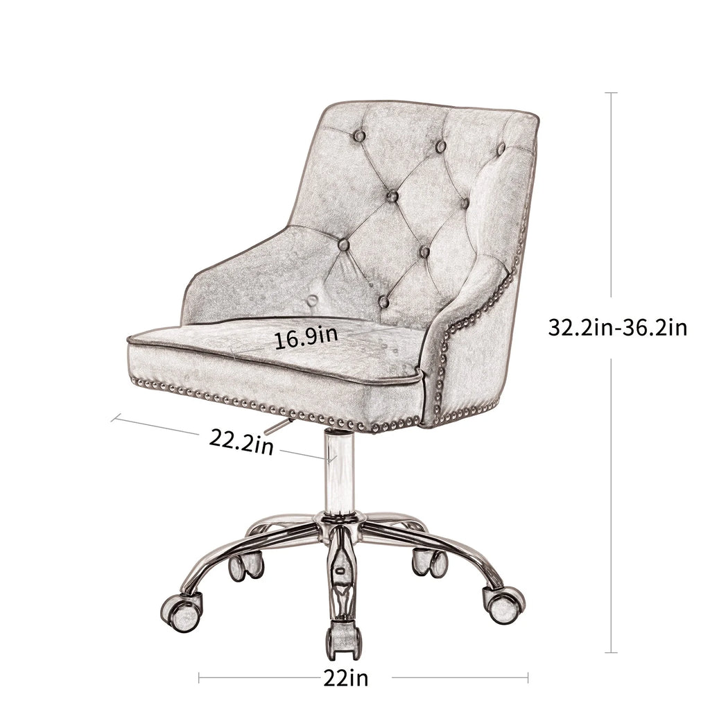 Velvet Vanity Chair with Tufted Button, Swivel Height-Adjustable Seat M853