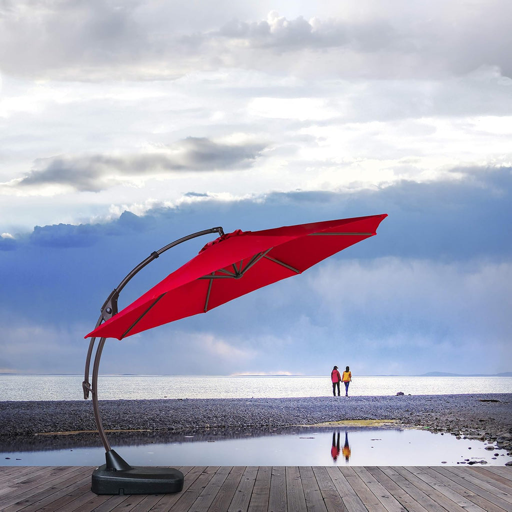 Brick Red 11 FT Aluminum Cantilever Umbrella with Base L99539
