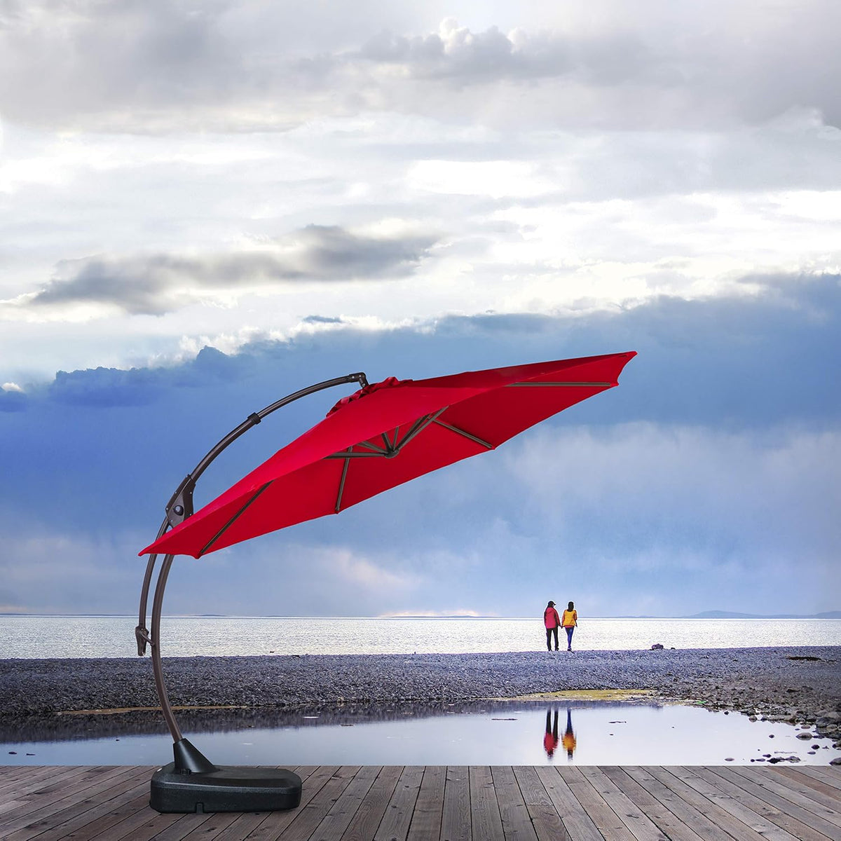 Brick Red 11 FT Aluminum Cantilever Umbrella with Base L99539